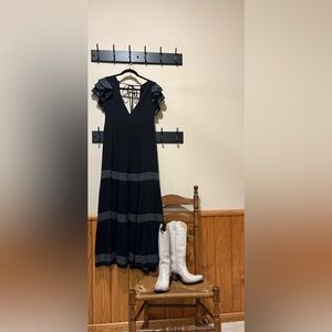 Especia Black Tiered Maxi Dress with Stripe Detail